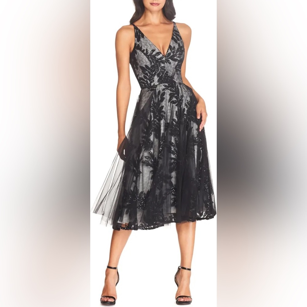 NWOT Dress the Population Courtney Sequin Tulle Lace Cocktail Party Dress